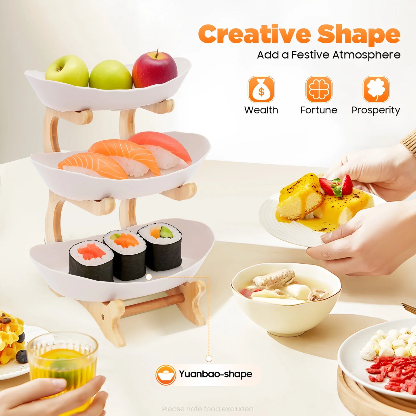 3 Tier Fruit Plate With Bamboo Stand For Party Desserts