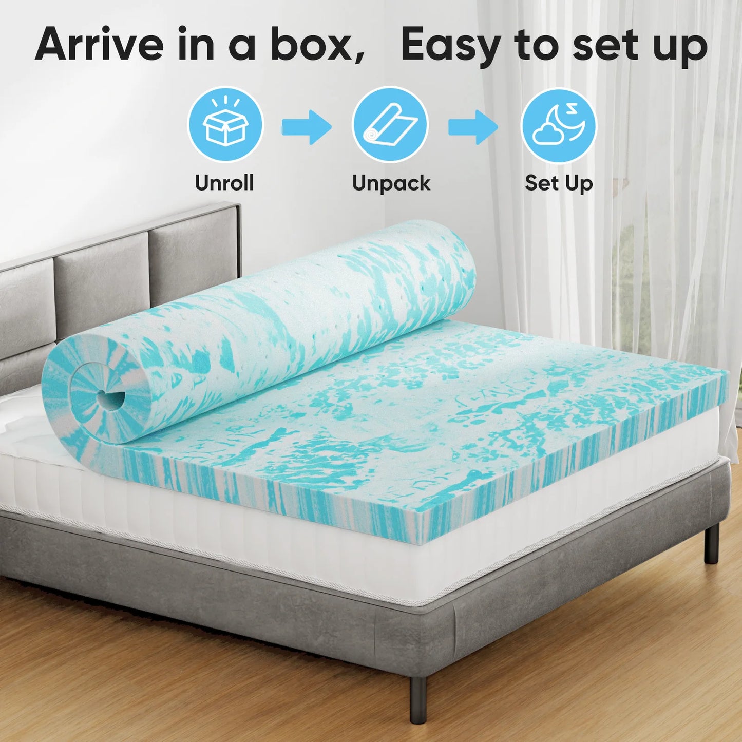 JHK Gel Memory Foam Mattress Topper Cooling For Breathable Comfort