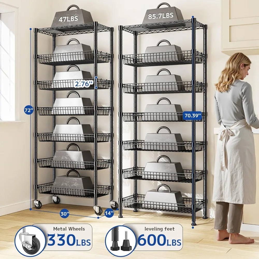 7 Tier Wire Shelving With Wheels For Kitchen Pantry Storage