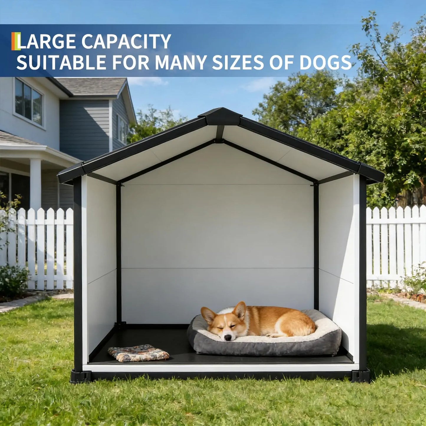 Outdoor Waterproof Insulated Dog House With Elevated Floor Removable Roof