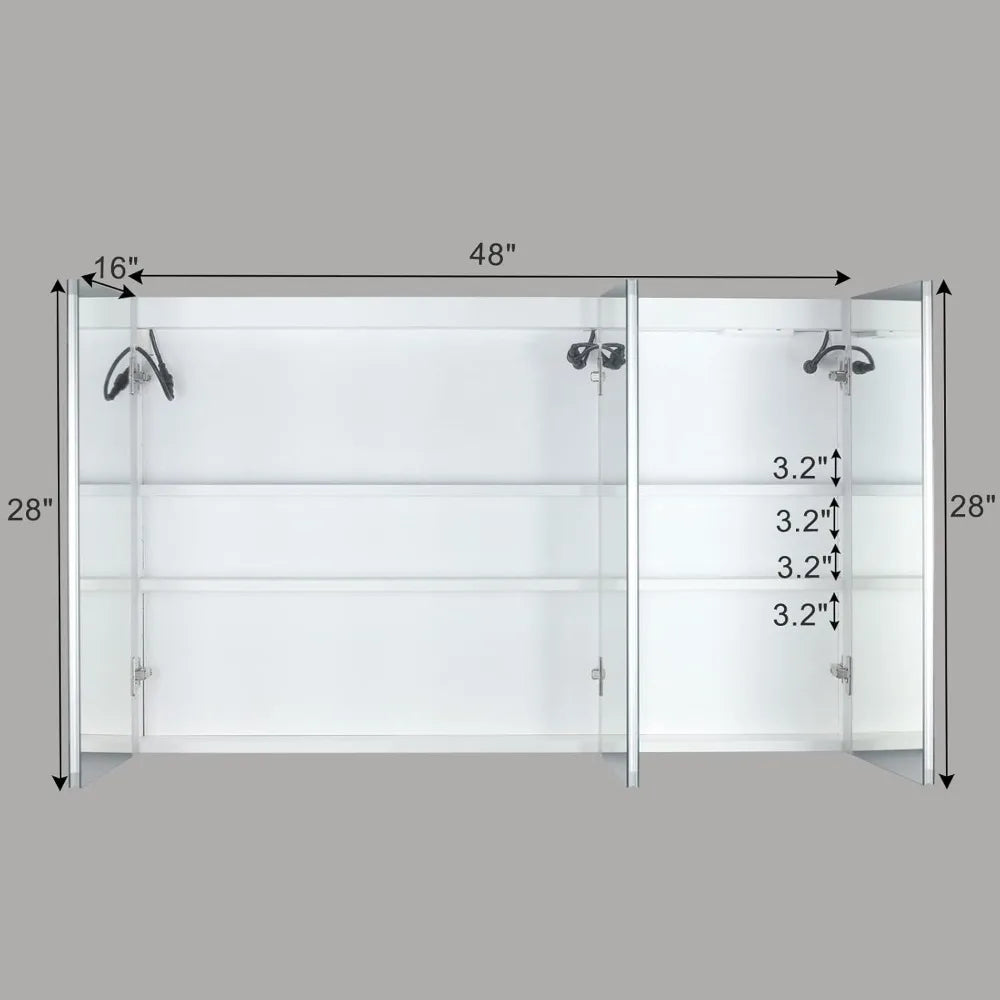 LuxeMerge 3-Door Bathroom Medicine Cabinet With LED Mirror Dimmable
