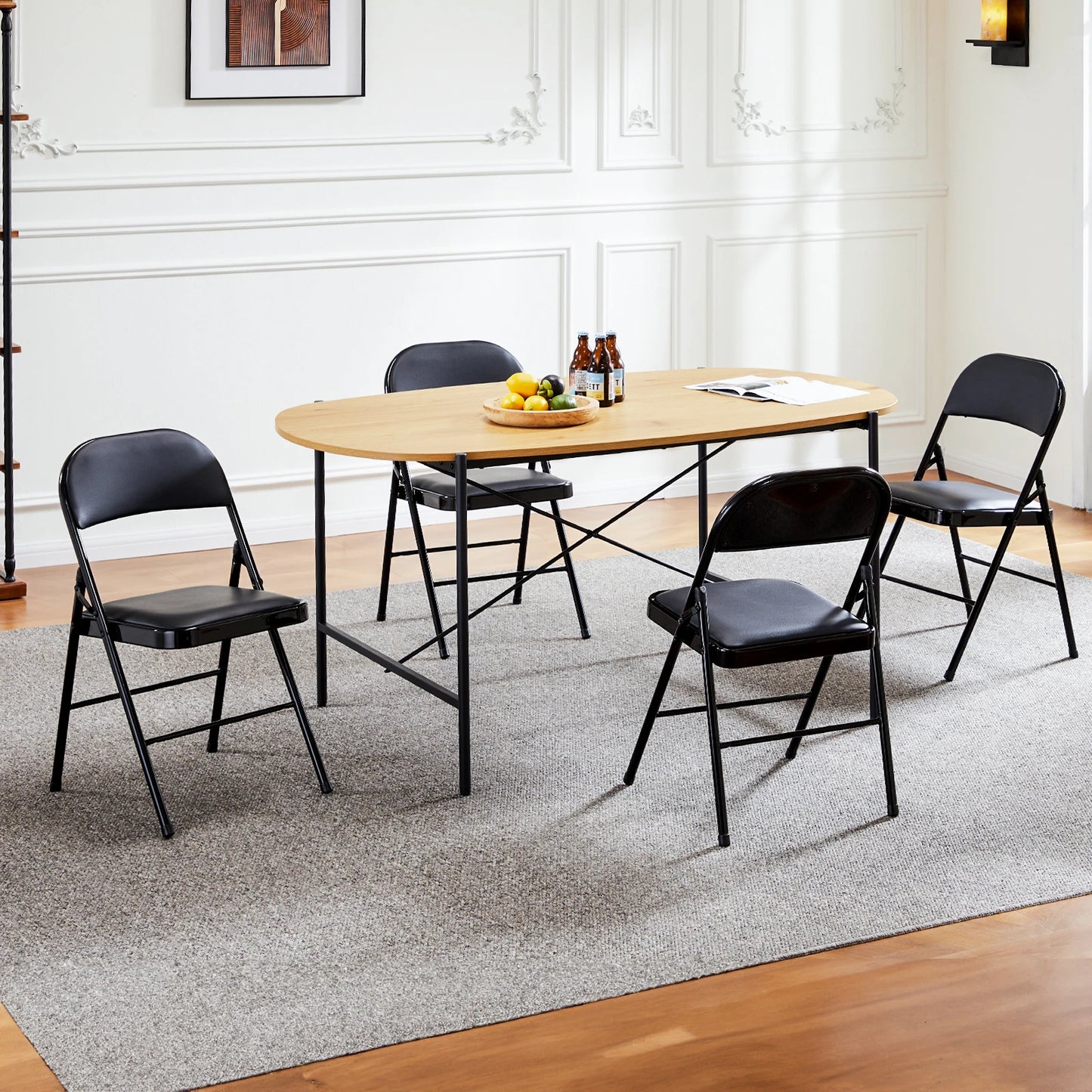 JHK Leather Padded Folding Chairs Set 4 Pack Sturdy Metal