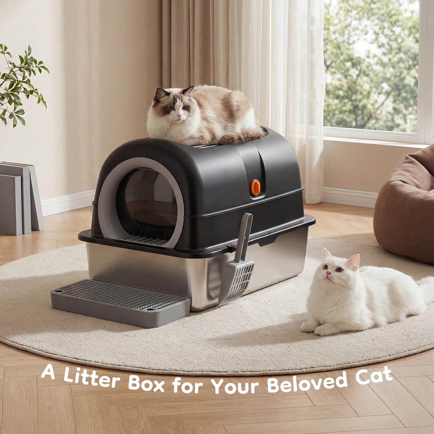 Stainless Steel Cat Litter Box Fully Enclosed With Scoop
