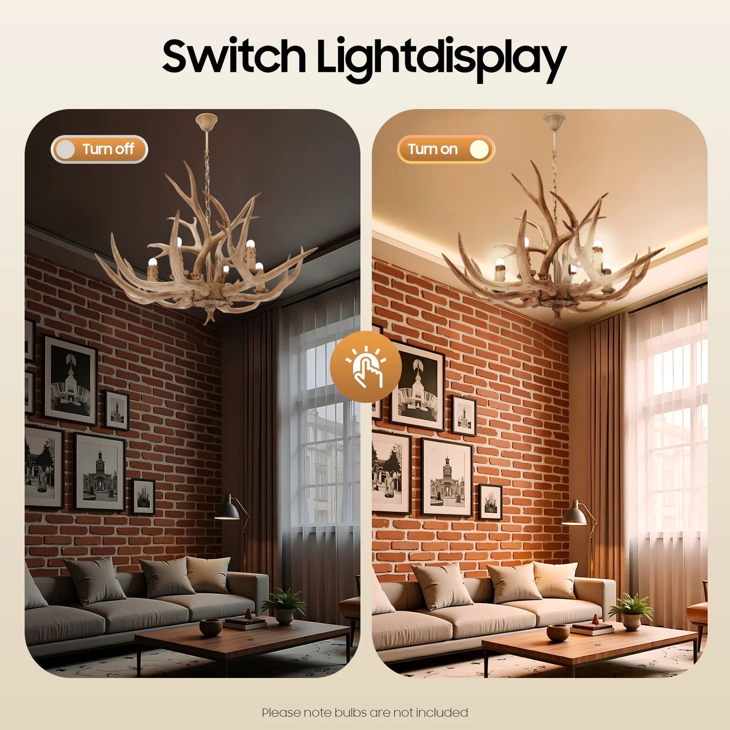 110V Resin Deer Antler Ceiling Light Six Light Chandelier Retro