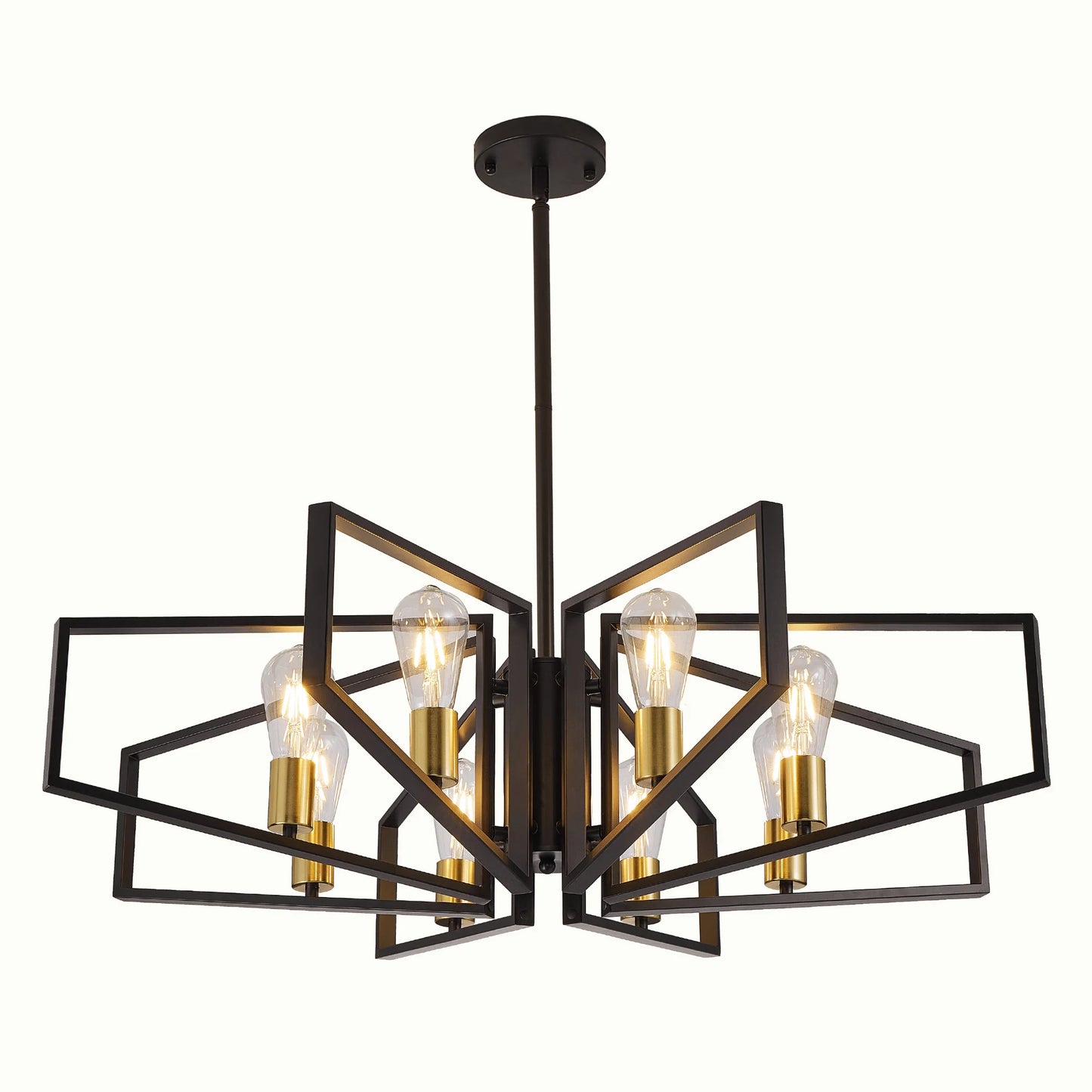 Modern 8-Light Geometric Chandelier With Adjustable Height Metal Pendant