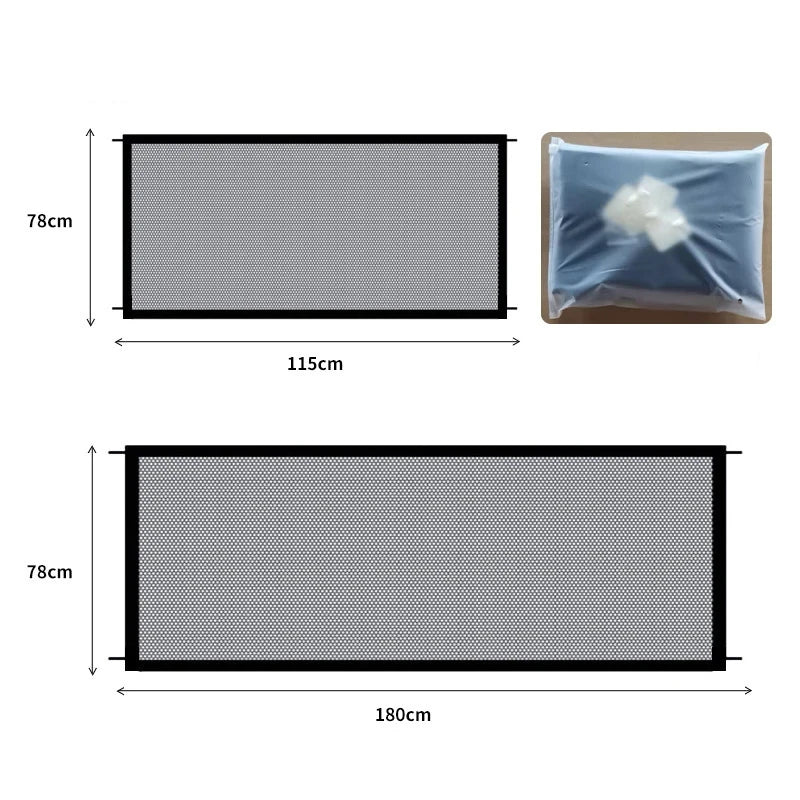 Foldable Dog Barrier Fence With Breathable Mesh Playpen 4 Hooks