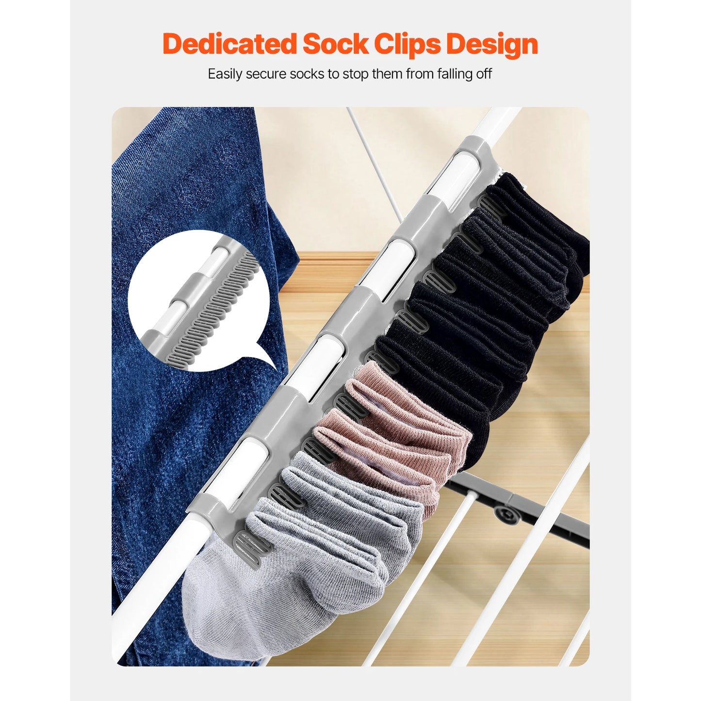 Foldable Iron Clothes Drying Rack With Sock Clips Indoor