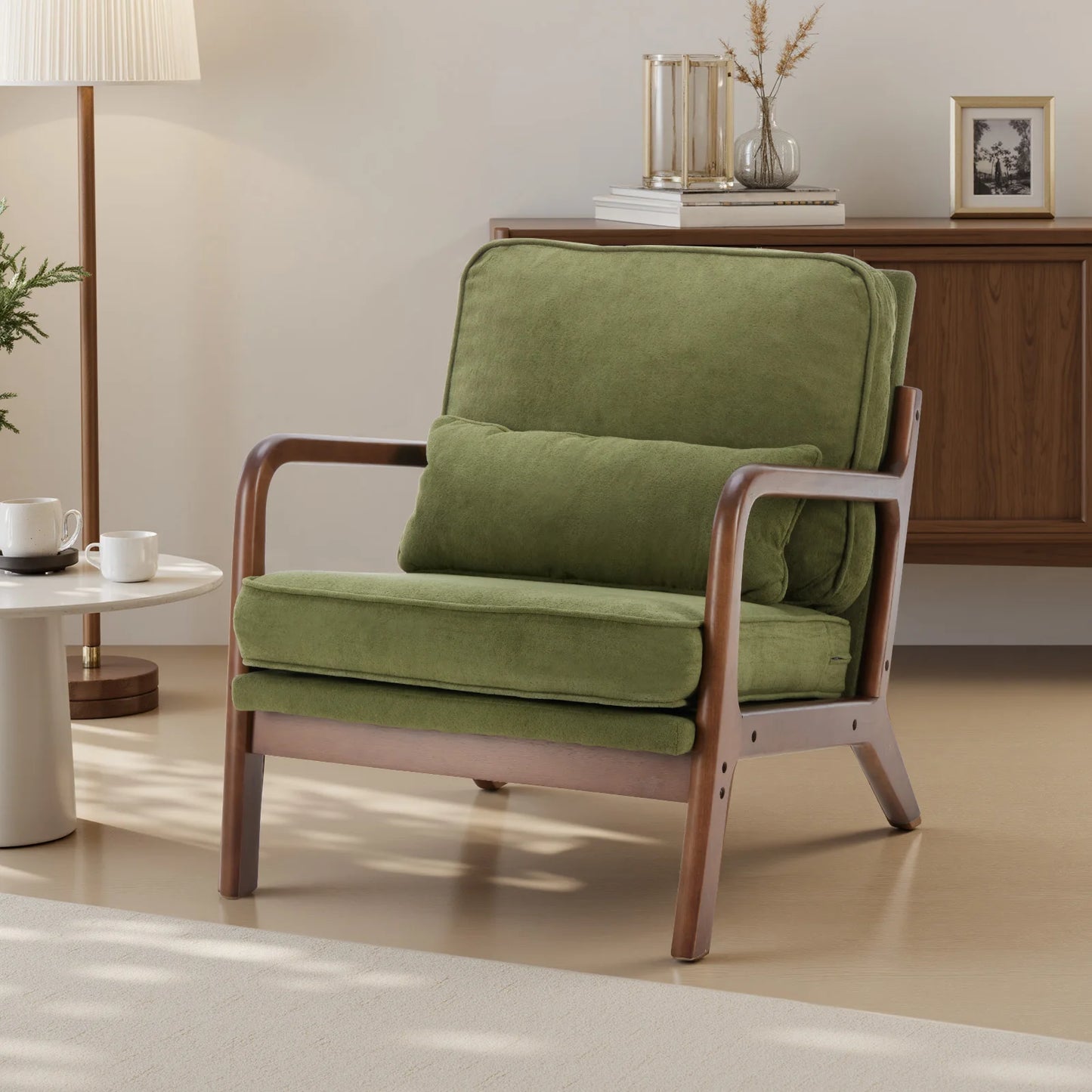 JHK Mid Century Modern Wooden Frame Chair With Armrests