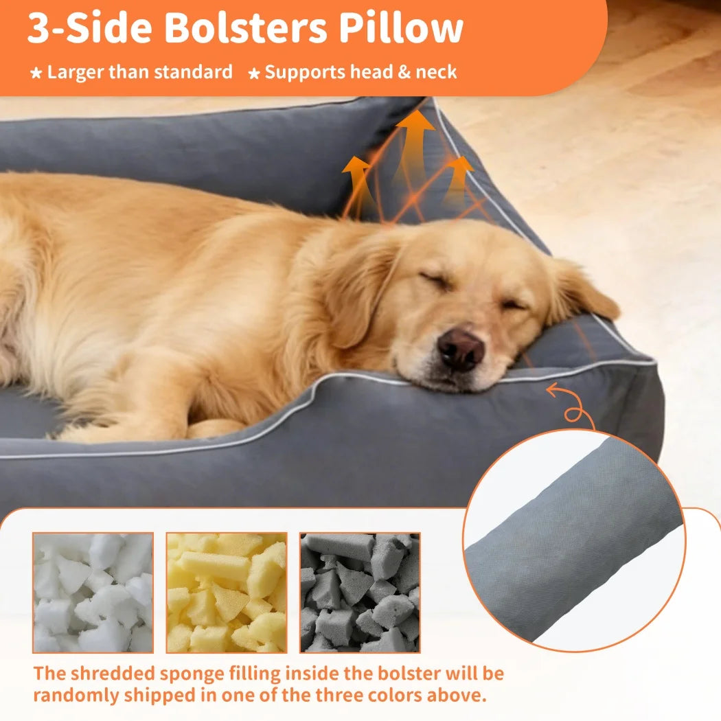 BORWART Orthopedic Dog Bed With Bolster Sides Waterproof Removable Cover