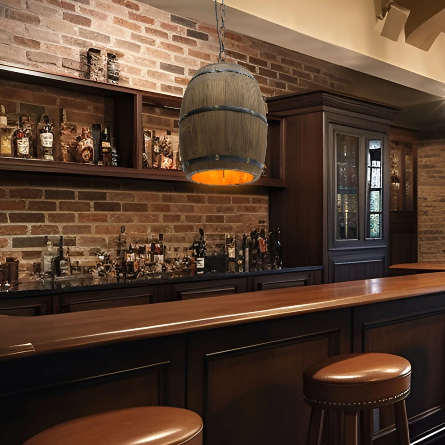 Retro Wood Wine Barrel Pendant Light Ceiling Lamp Chandelier