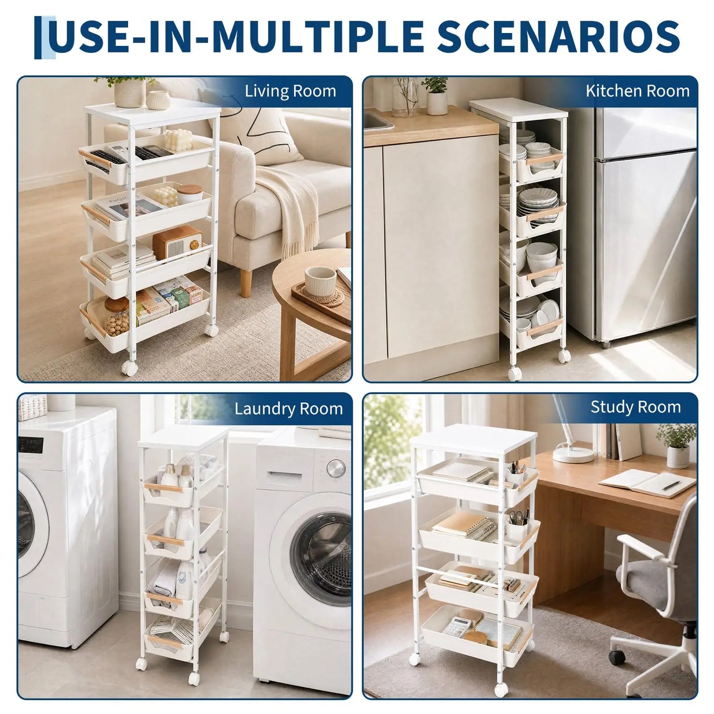 Studyset 5 Tier Rolling Kitchen Cart With Pullout Basket Wheels