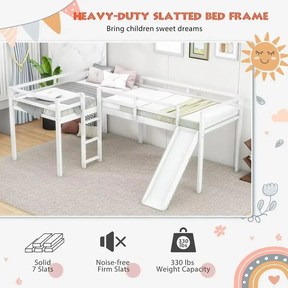 Wooden L Shaped Bed With Slide Ladder Guardrail For Family Use