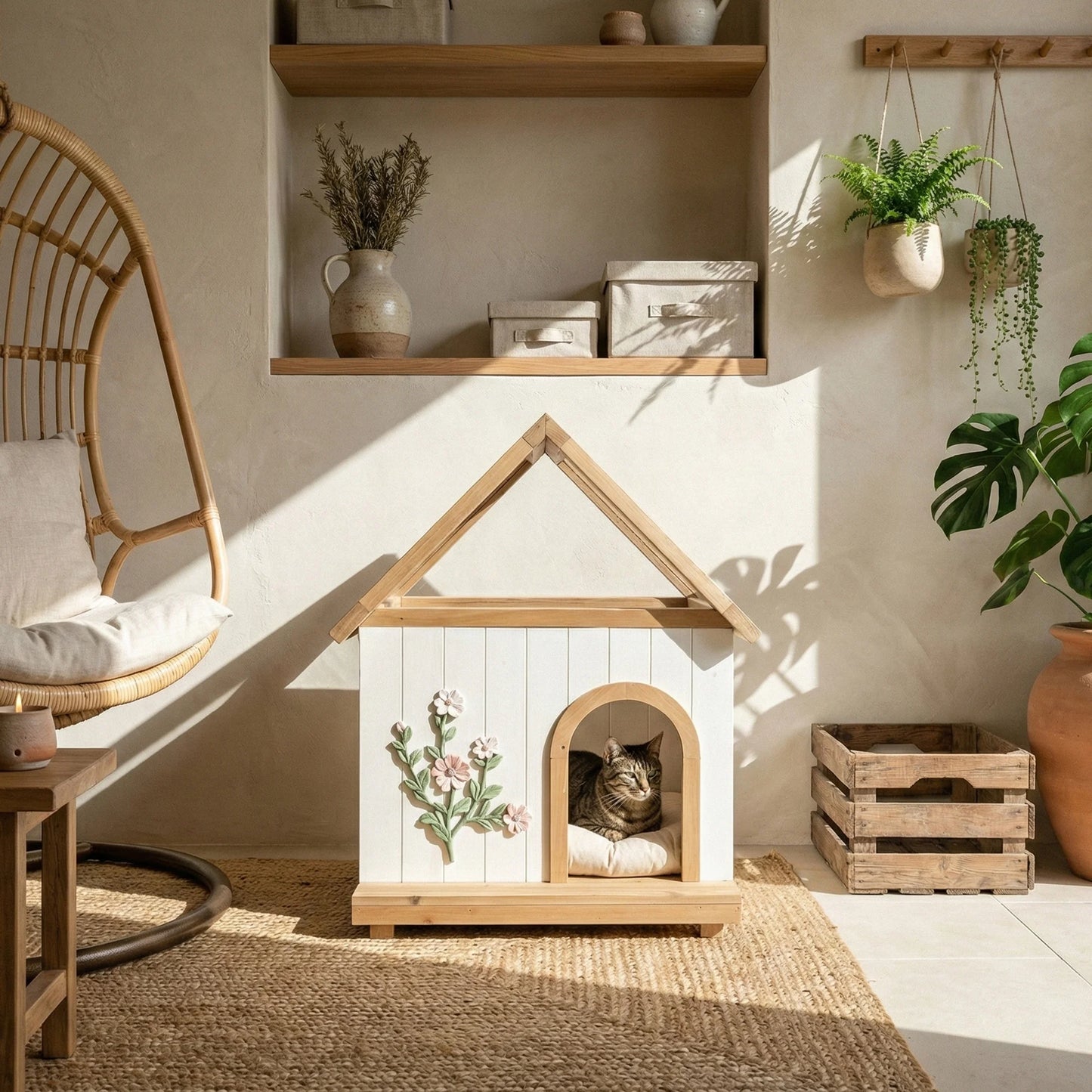 Cedar Cat House With Acrylic Roof For Indoor Outdoor Pets