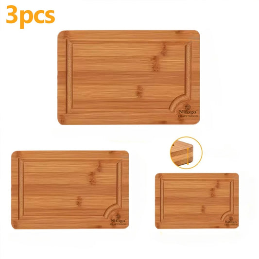 Bamboo Cutting Board Set With Juice Groove 3 Pack Heavy Duty Natural