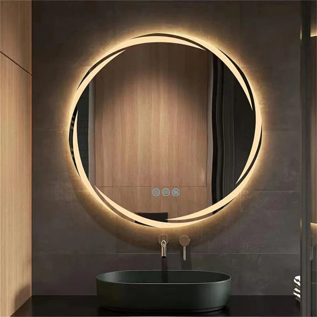 LED Anti-Fog Circular Bathroom Mirror With Backlit 3-Color Lights