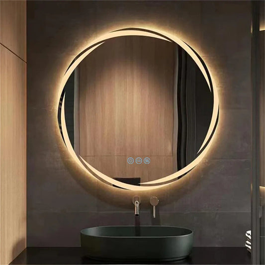 LED Anti-Fog Circular Bathroom Mirror With Backlit 3-Color Lights
