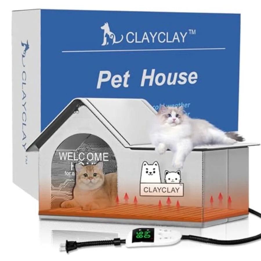 Heated Cat House For Pets Winter Shelter With Heating Pad