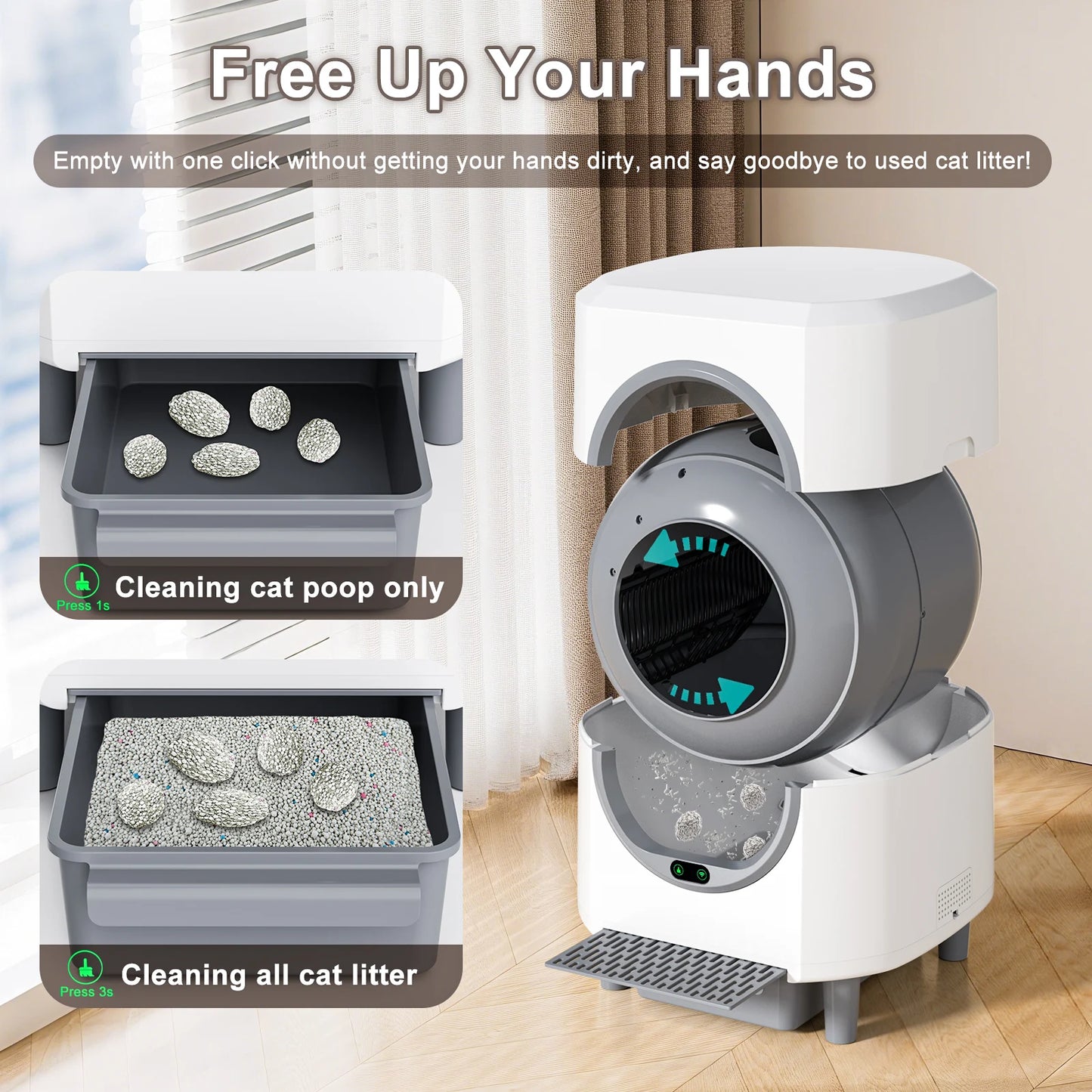 Automatic Self Cleaning Litter Box With App Control Odor Control Safety Sensor