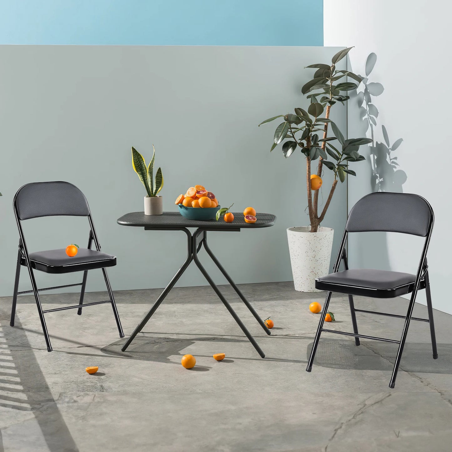 JHK Leather Padded Folding Chairs Set 4 Pack Sturdy Metal