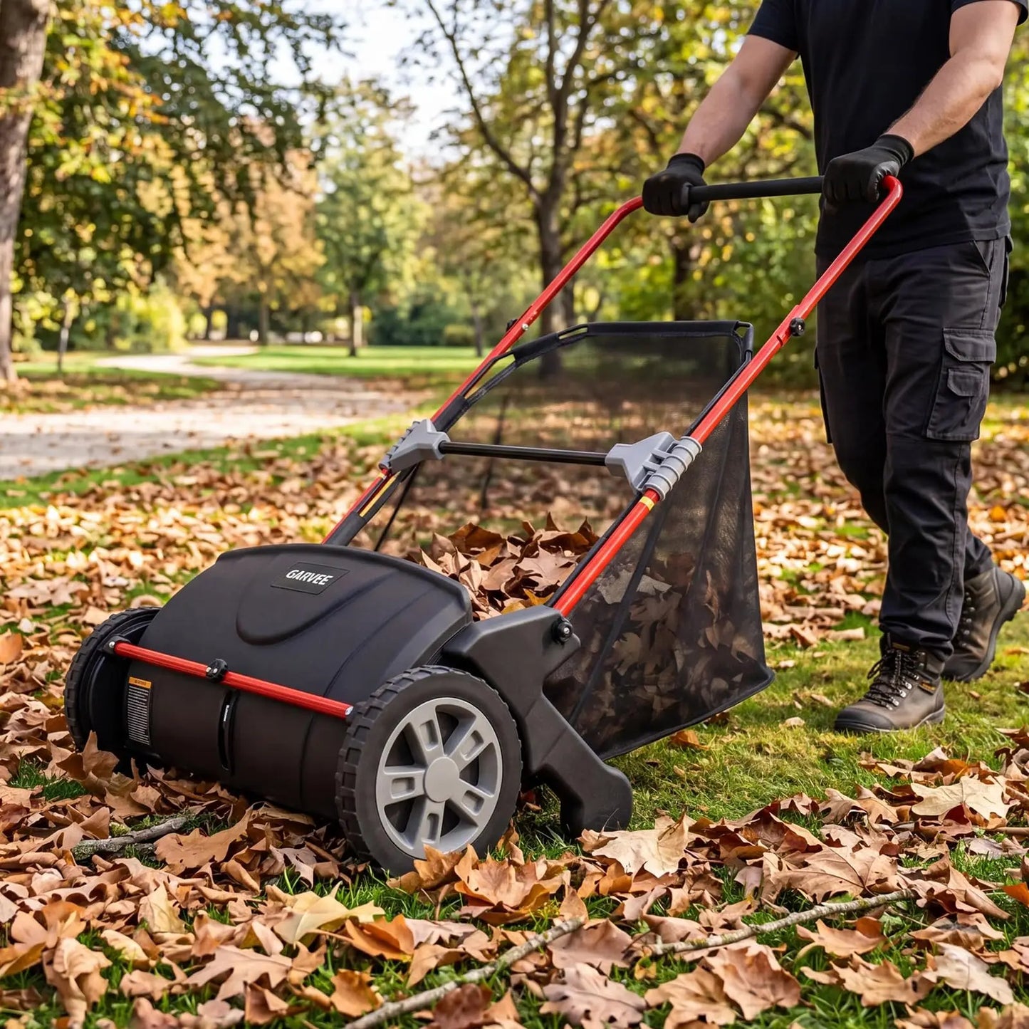 Studyset Manual Push Lawn Sweeper With 4 Spinning Brushes