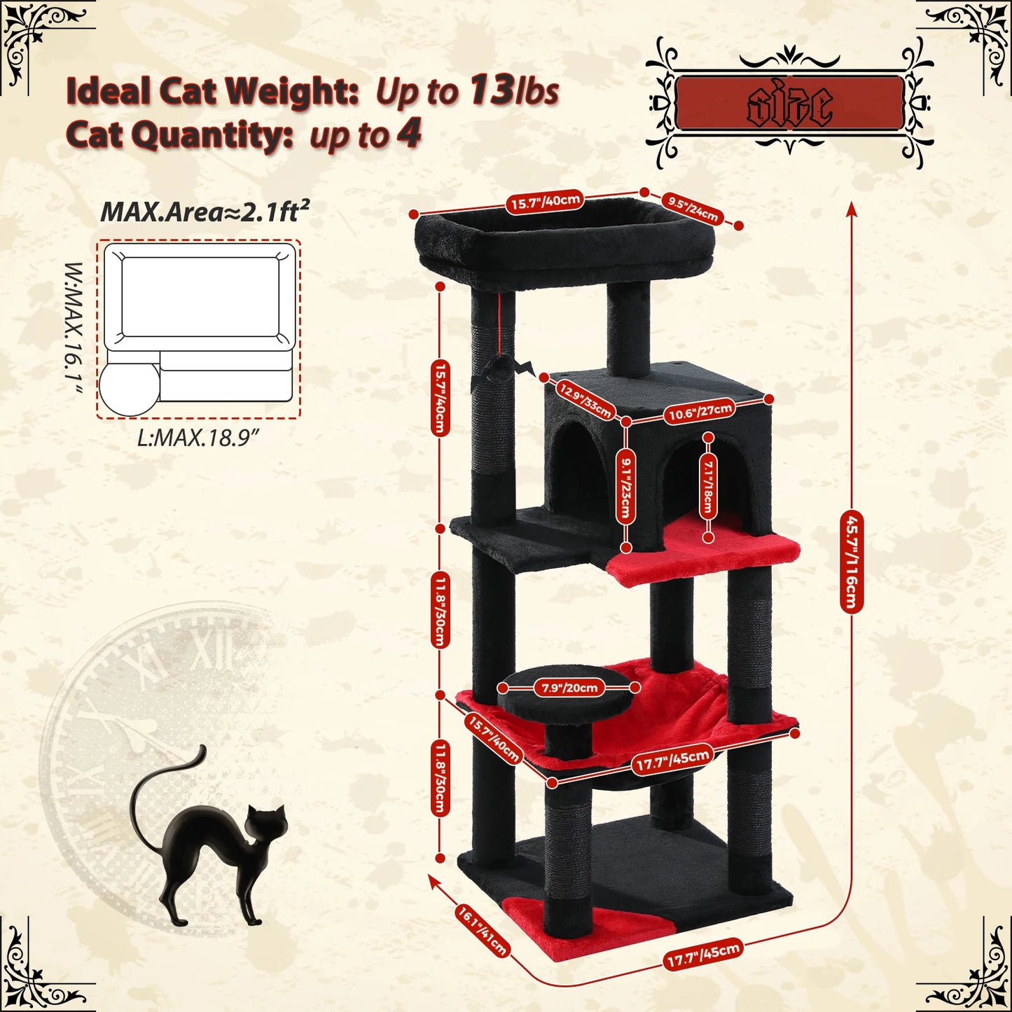 PAWZ Road Gothic Indoor Cat Tree With Hammock And Condo