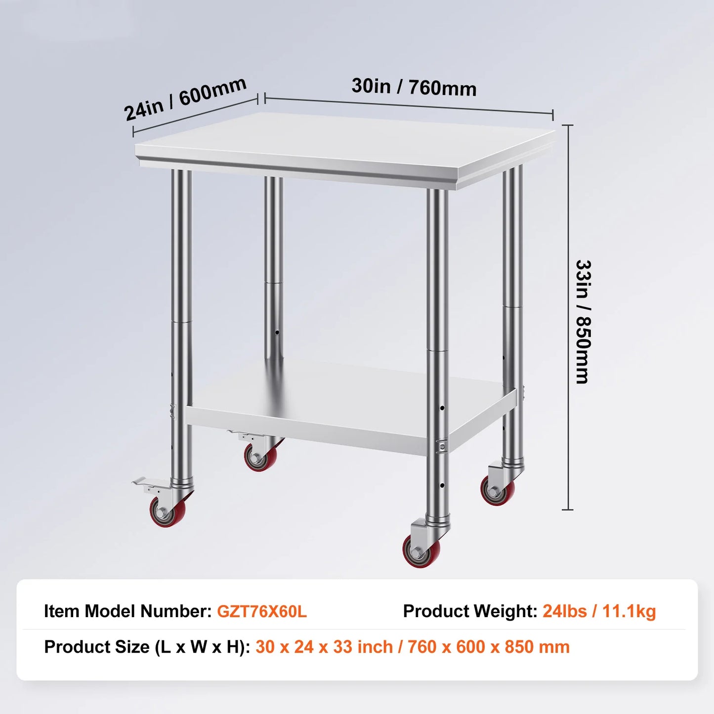 SucceBuy Stainless Steel Kitchen Work Table Adjustable Shelf Caster Wheels