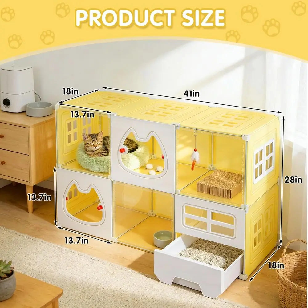 Two Tier Cat Enclosure With Integrated Litter Box And Window