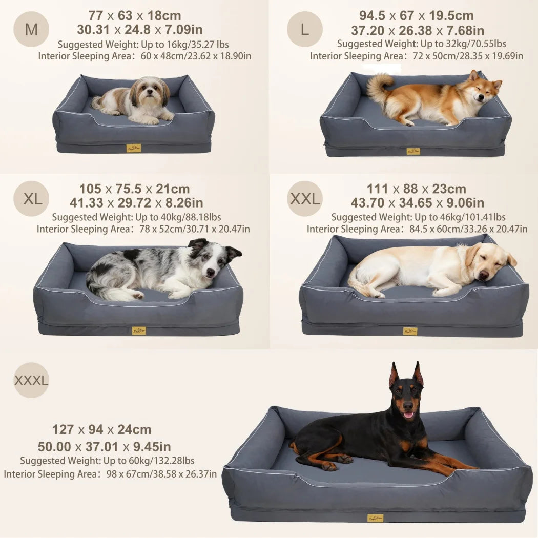 BORWART Orthopedic Dog Bed With Bolster Sides Waterproof Removable Cover