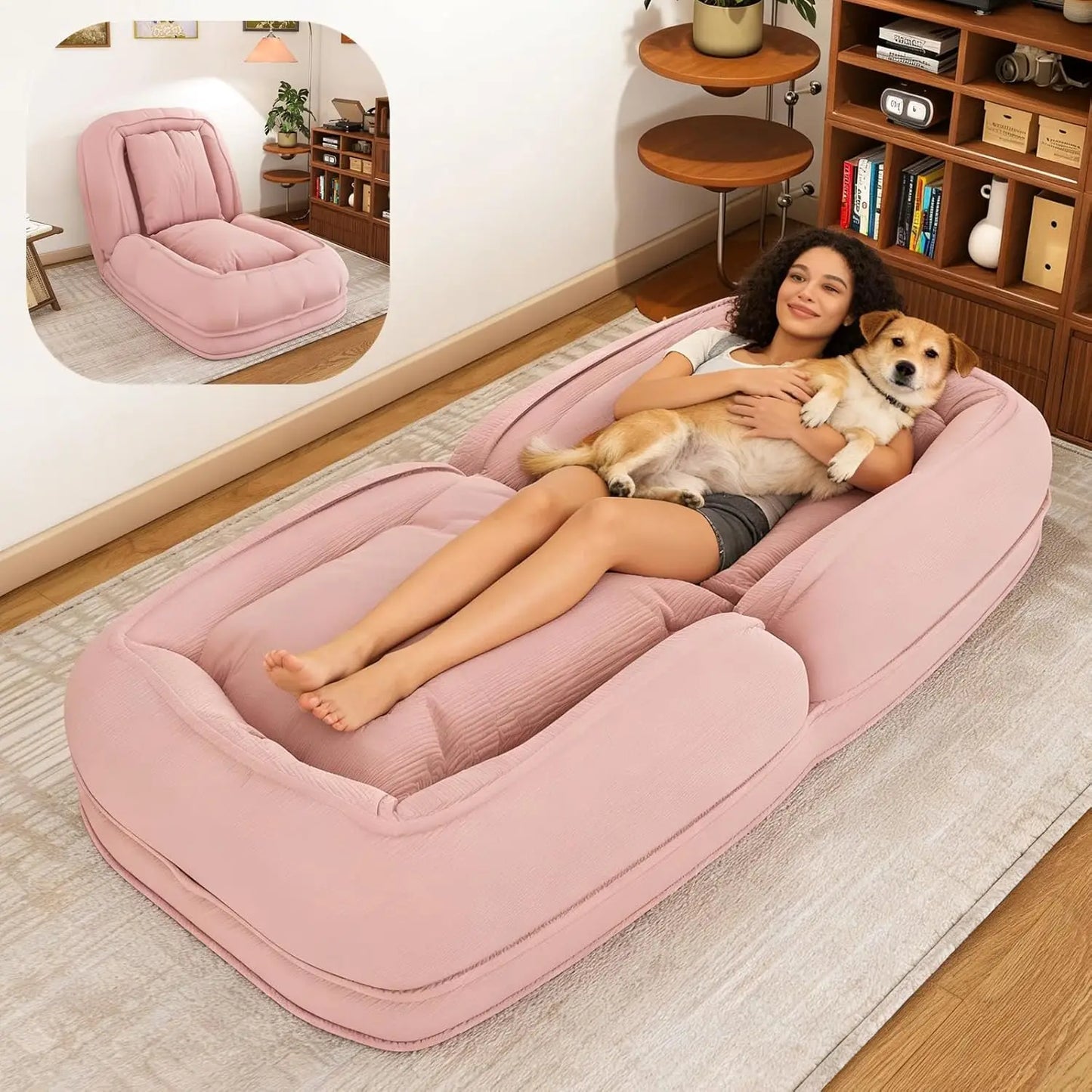 GUOHE Foldable Lazy Sofa Bed With 5 Positions Backrest