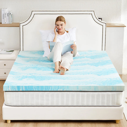 JHK Gel Memory Foam Mattress Topper Cooling For Breathable Comfort