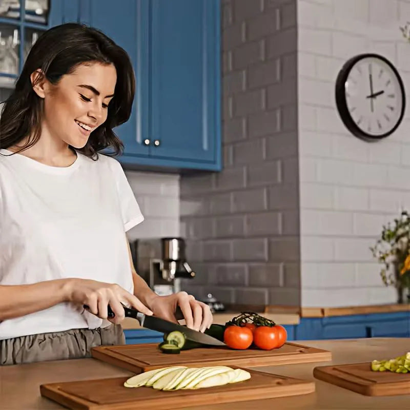 Bamboo Cutting Board Set With Juice Groove 3 Pack Heavy Duty Natural