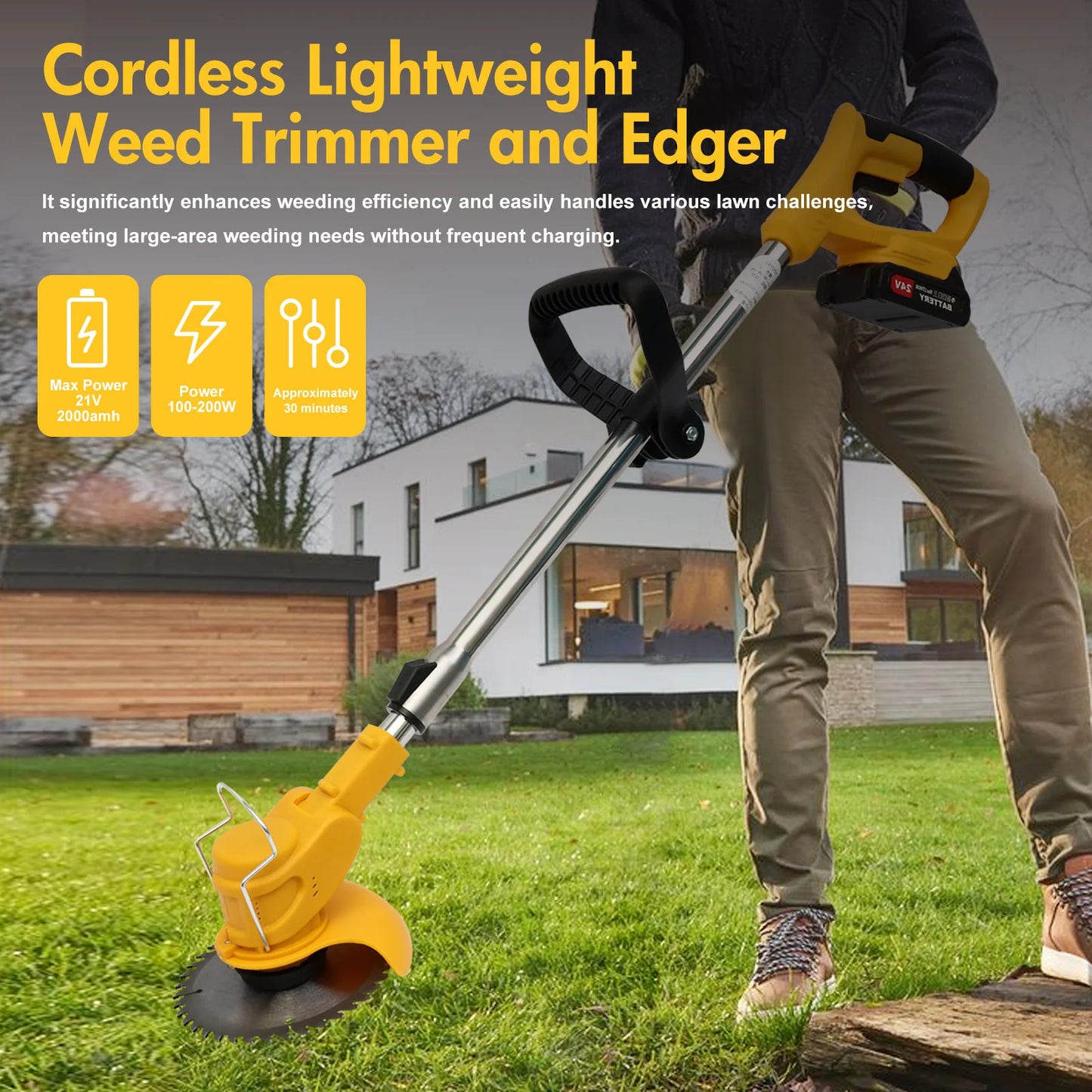 21V Cordless Grass Trimmer 3-In-1 With 2x2.0Ah Batteries