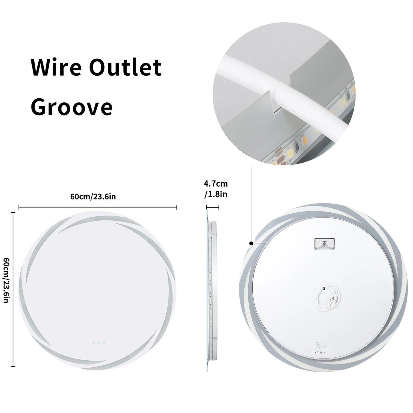 LED Anti-Fog Circular Bathroom Mirror With Backlit 3-Color Lights