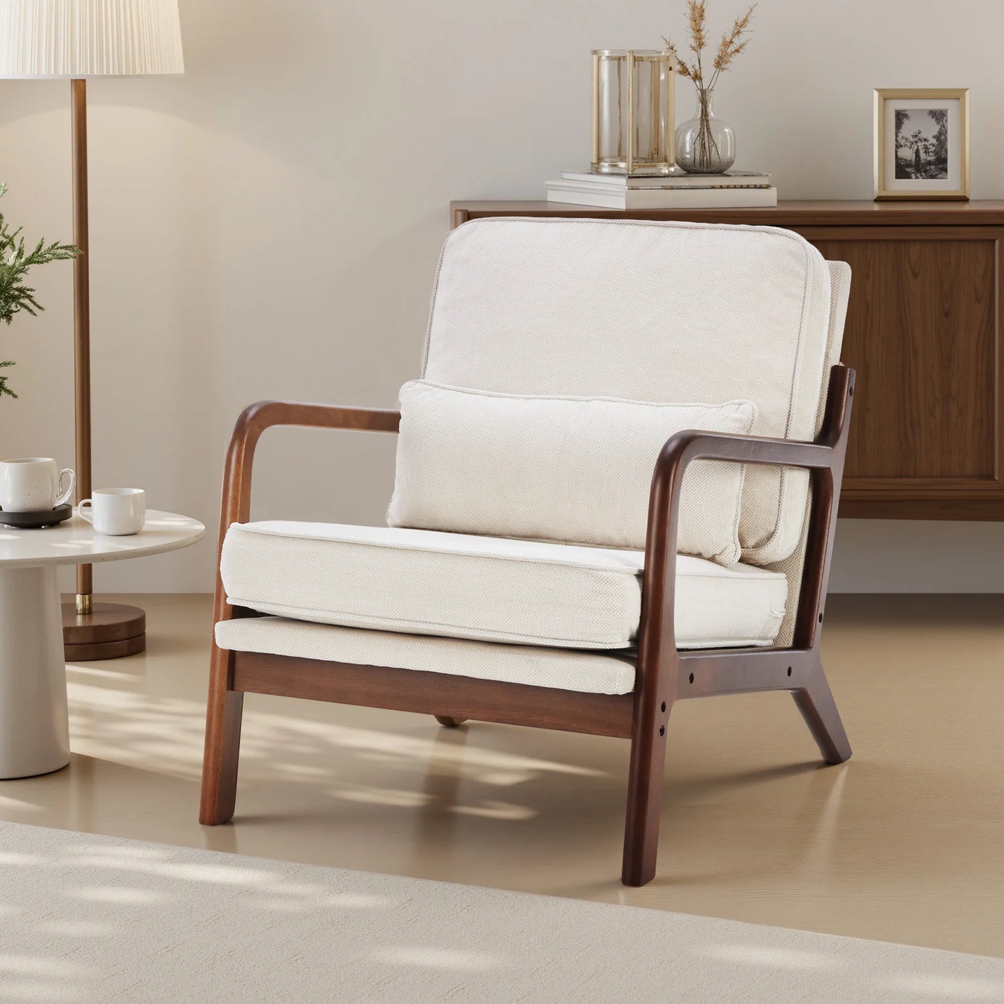 JHK Mid Century Modern Wooden Frame Chair With Armrests