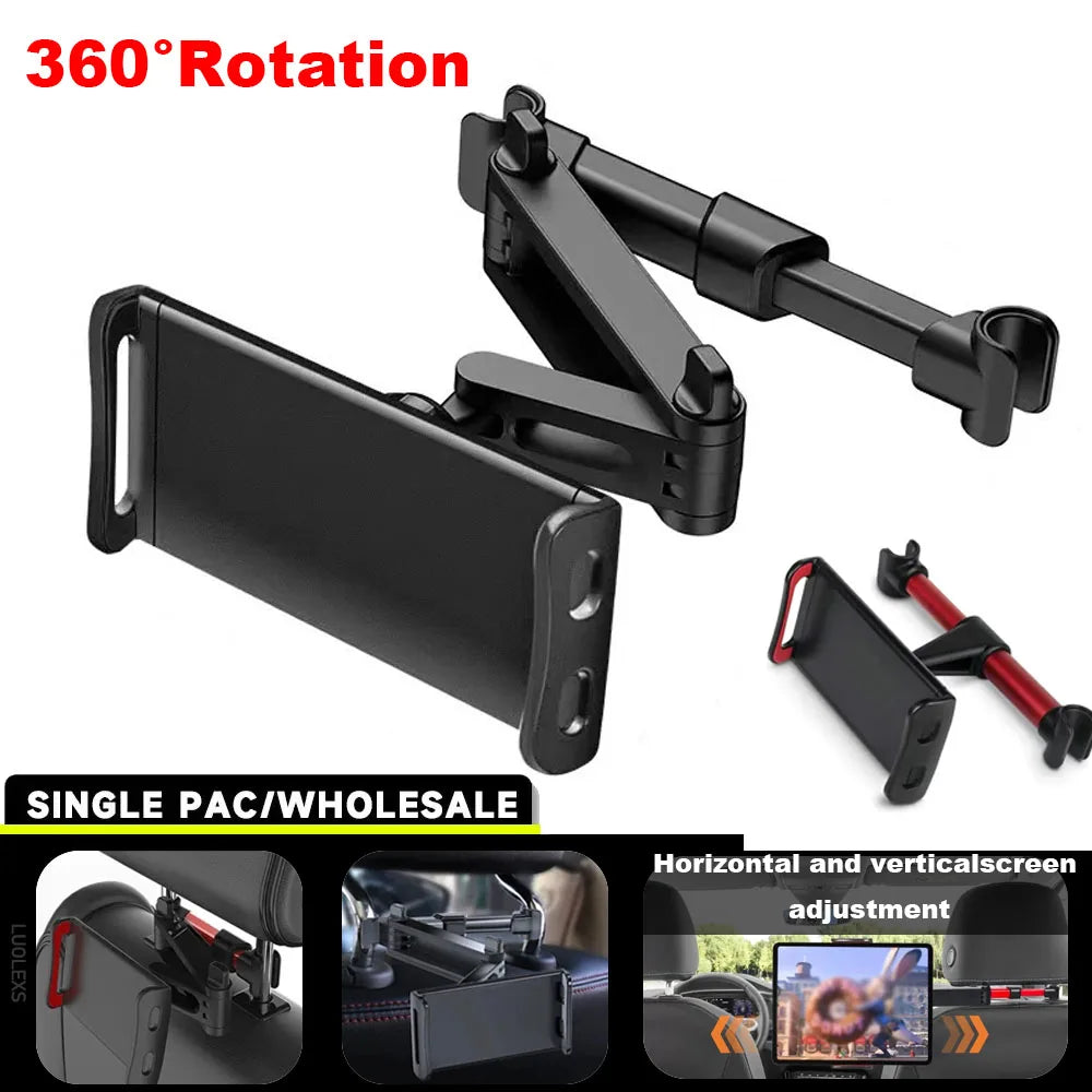 Telescopic Car Headrest Phone Tablet Holder 360 Degree Rotation