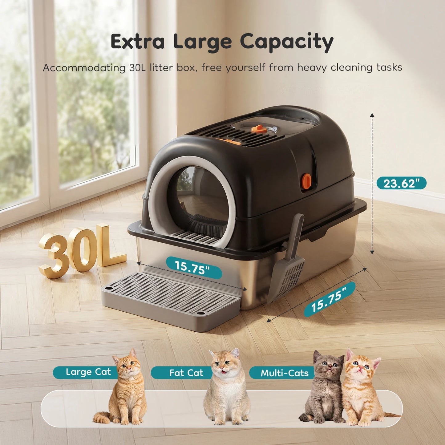 Stainless Steel Cat Litter Box Fully Enclosed With Scoop
