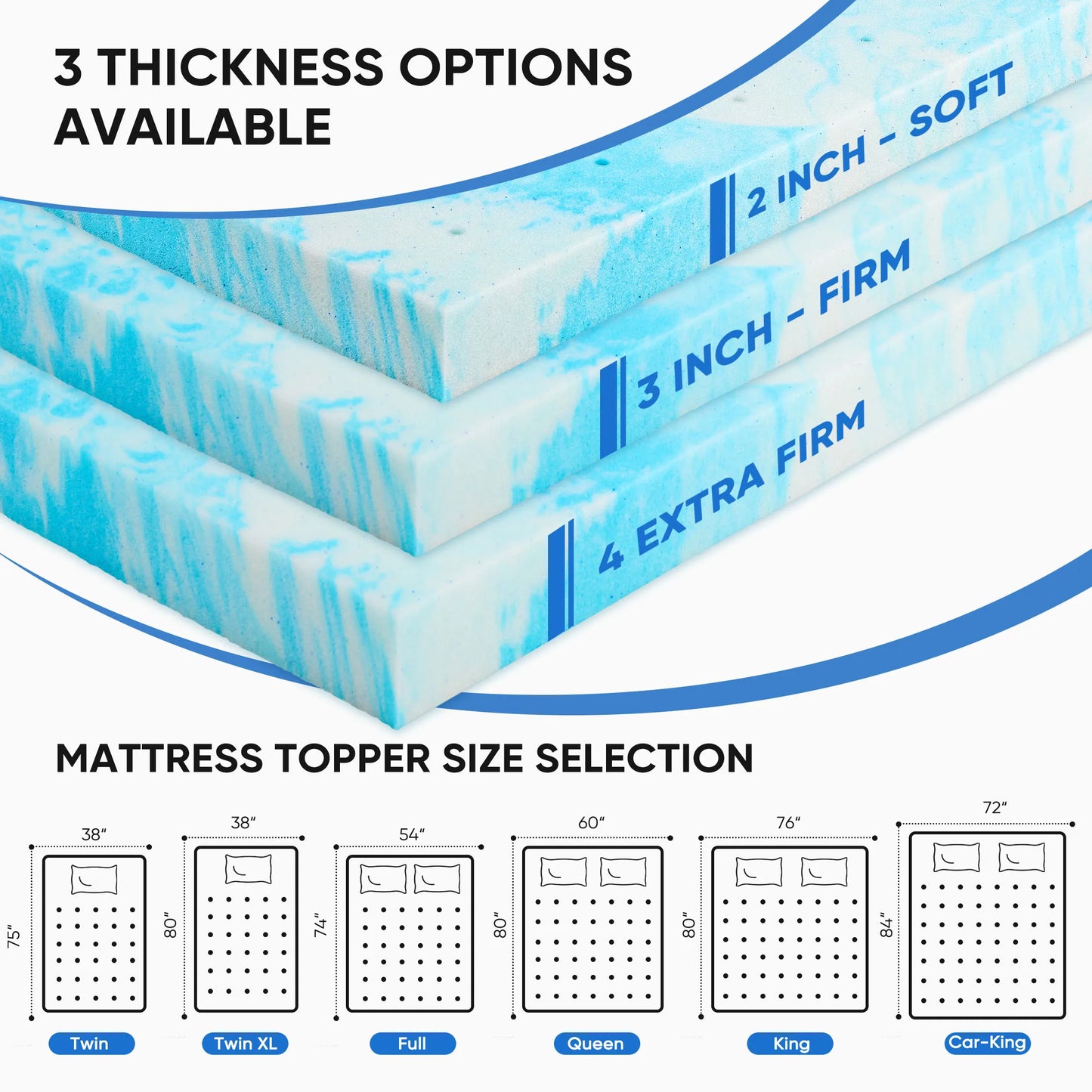 JHK Gel Memory Foam Mattress Topper Cooling For Breathable Comfort