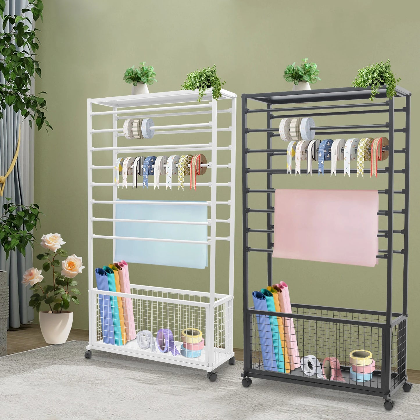 Bymaocar Ribbon Iron Holder Organizer Rack With Wheels Free Standing
