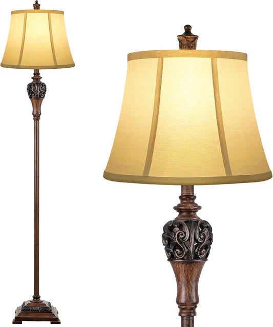 Vintage Floor Lamp With Fabric Shade For Living Room