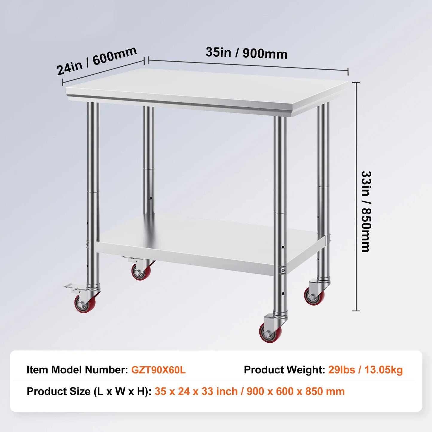SucceBuy Stainless Steel Kitchen Work Table Adjustable Shelf Caster Wheels