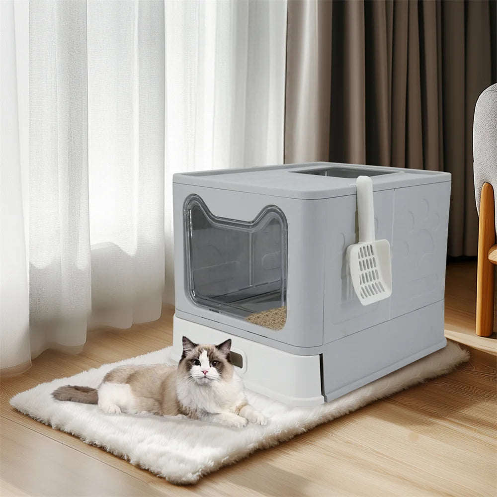 Enclosed Stainless Steel Cat Litter Box With Lid Top Entry