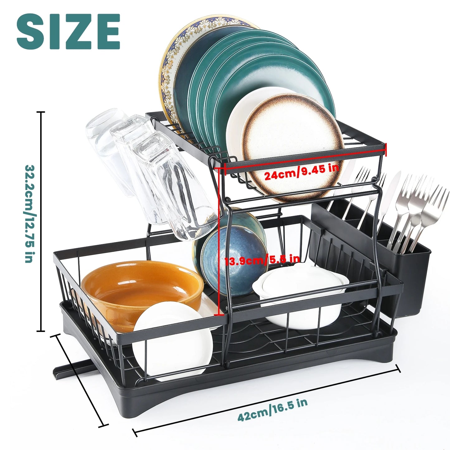 Two-Tier Dish Drying Rack for Kitchen Countertop, Large Capacity