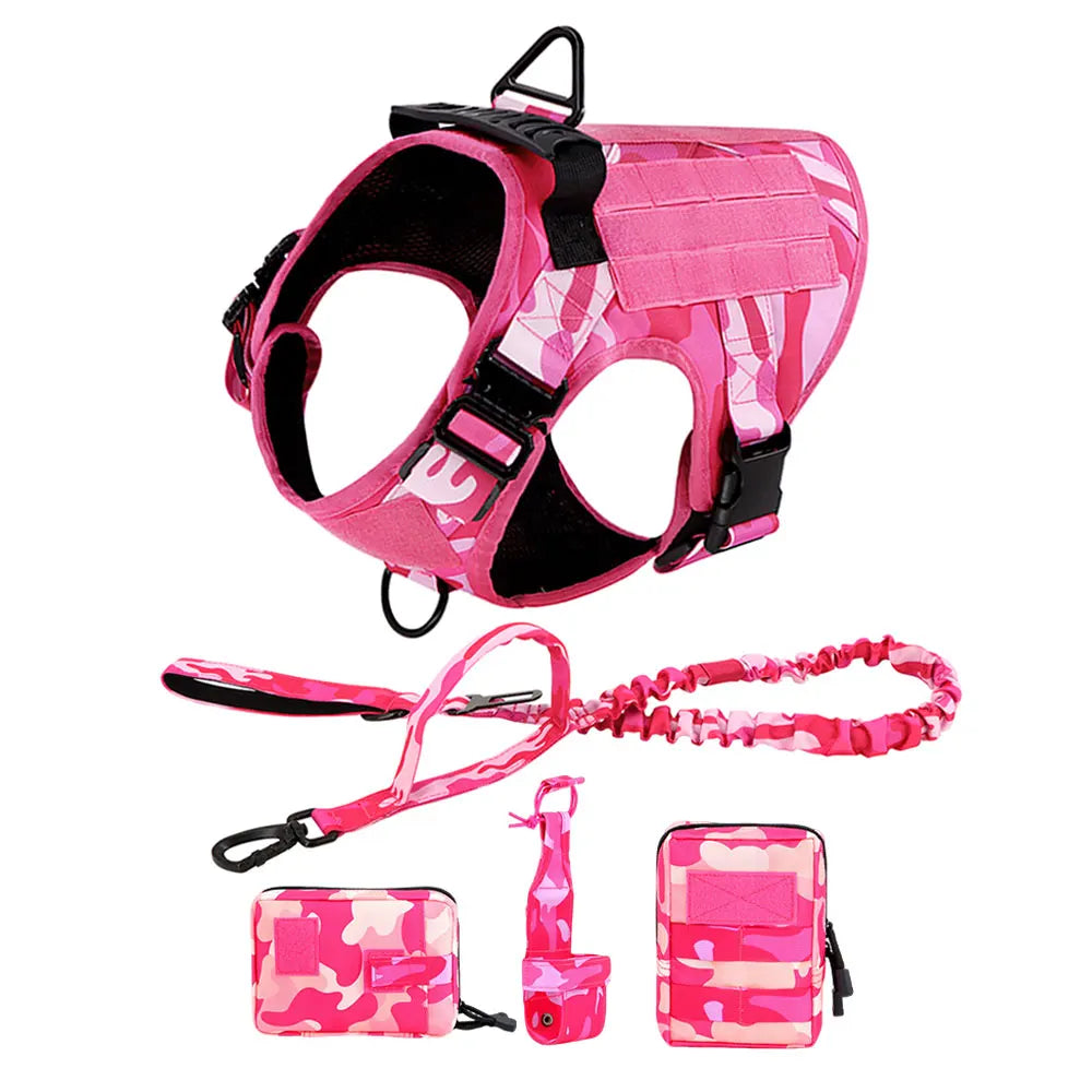 Military Pink Camouflage Dog Harness For Large And Medium Dogs