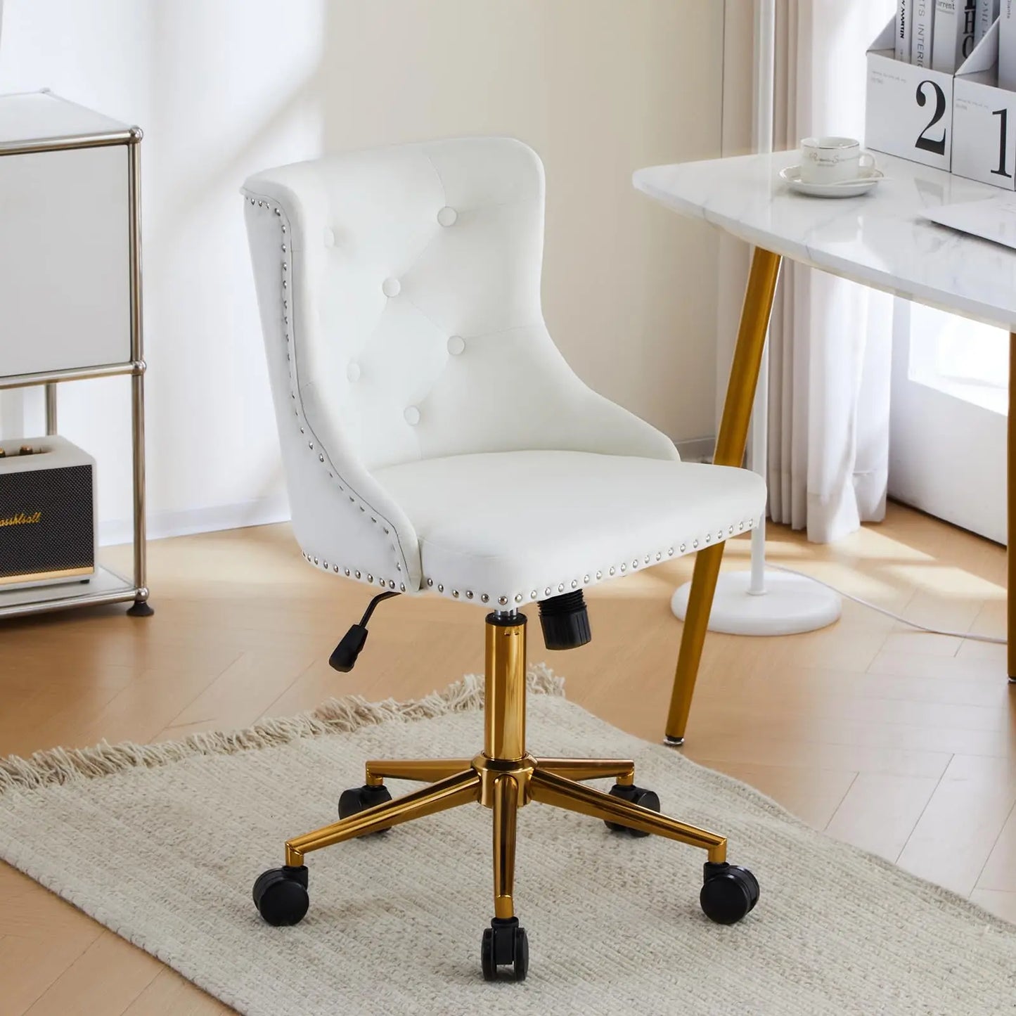 VINGLI Velvet Office Desk Chair With Adjustable Height Metal Base