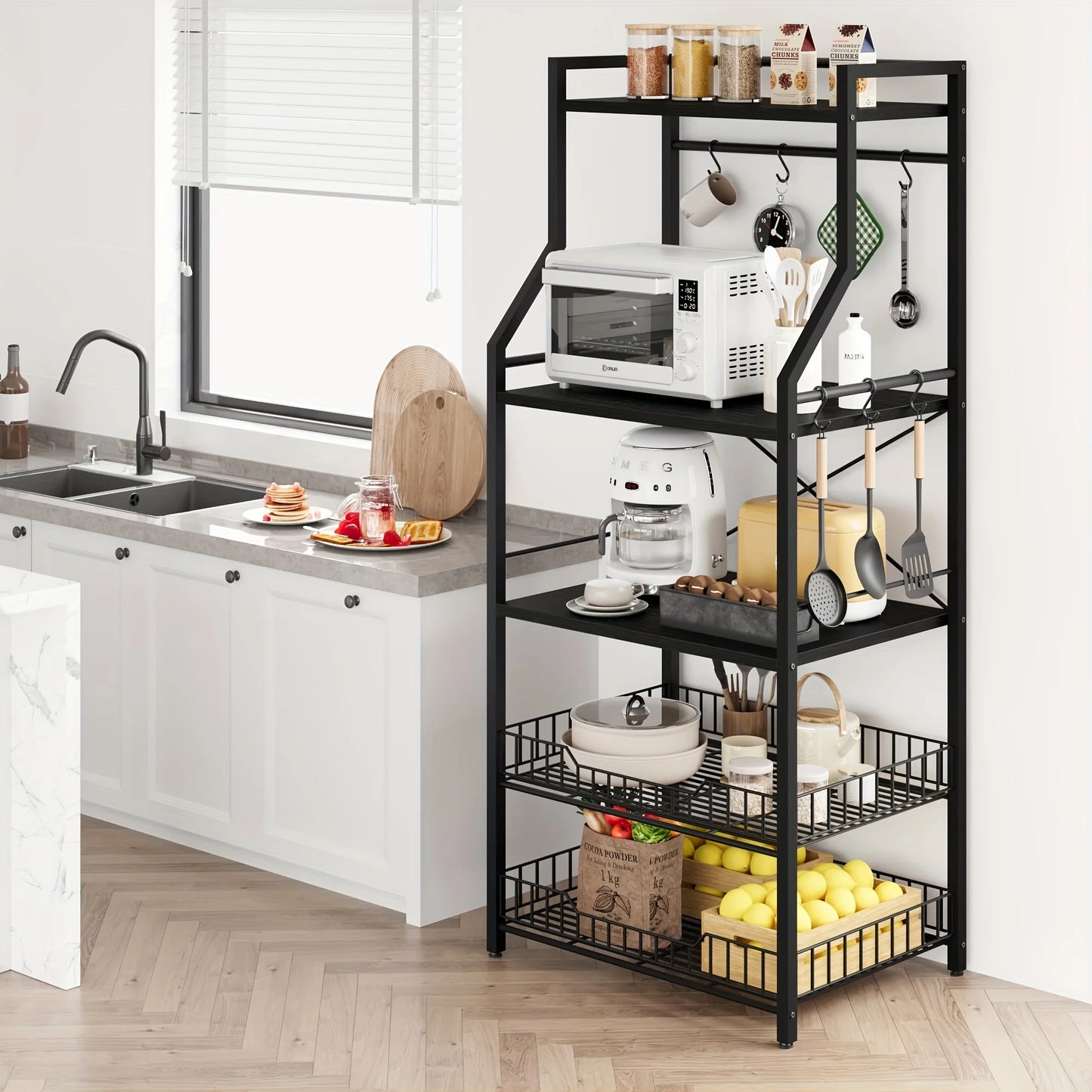 HIHEGD 5 Tier Stainless Steel Kitchen Storage Rack Microwave Stand