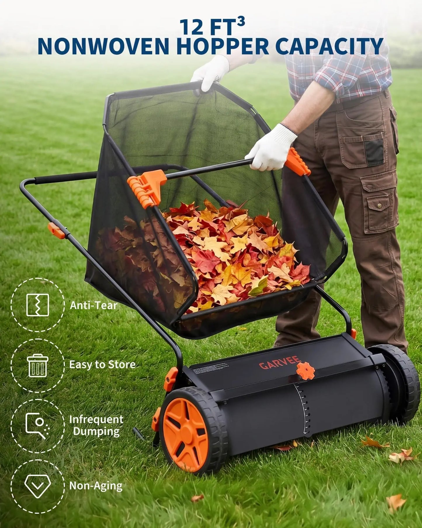 Studyset Heavy Duty Push Lawn Sweeper Mesh Bag Adjustable Height