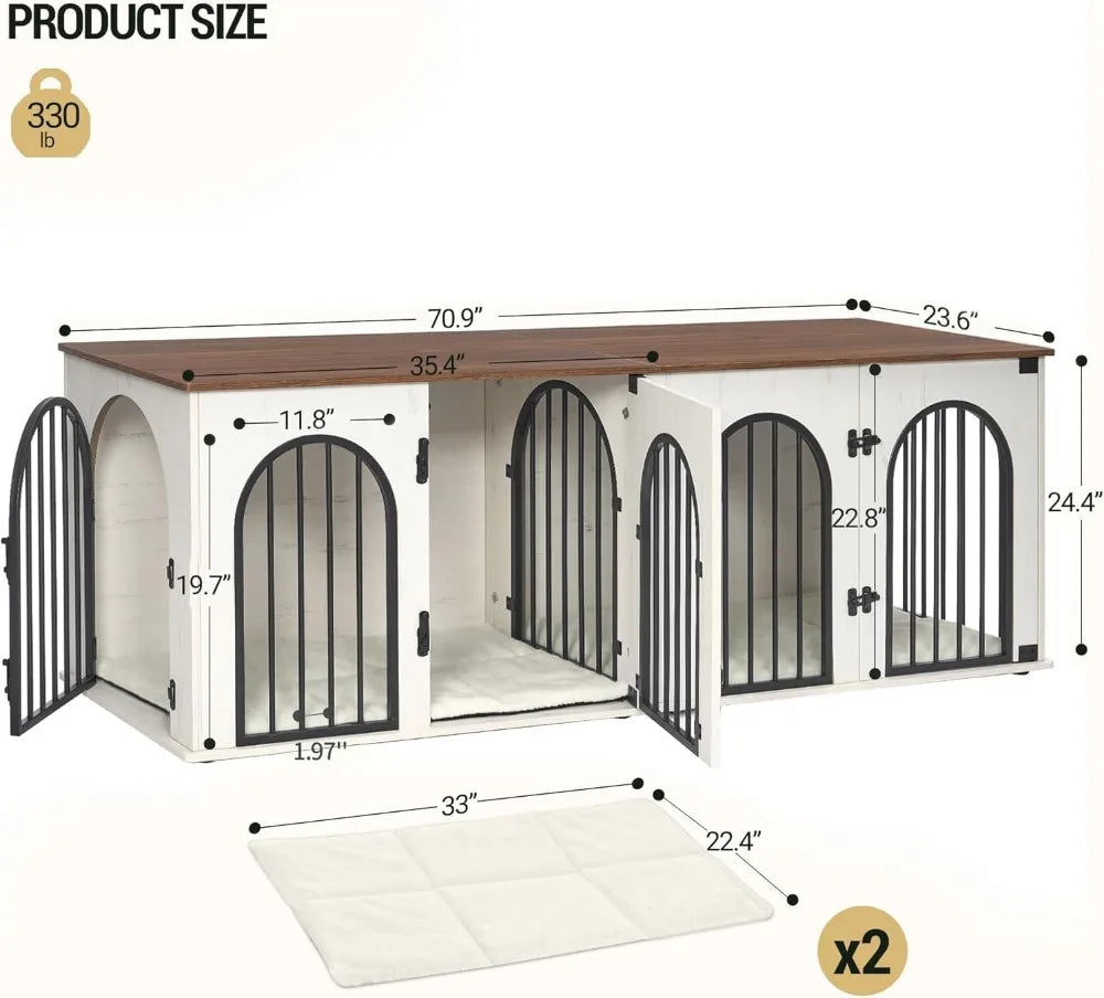 Heavy Duty Indoor Dog Kennel Furniture For Two Dogs Wooden Cage Divider