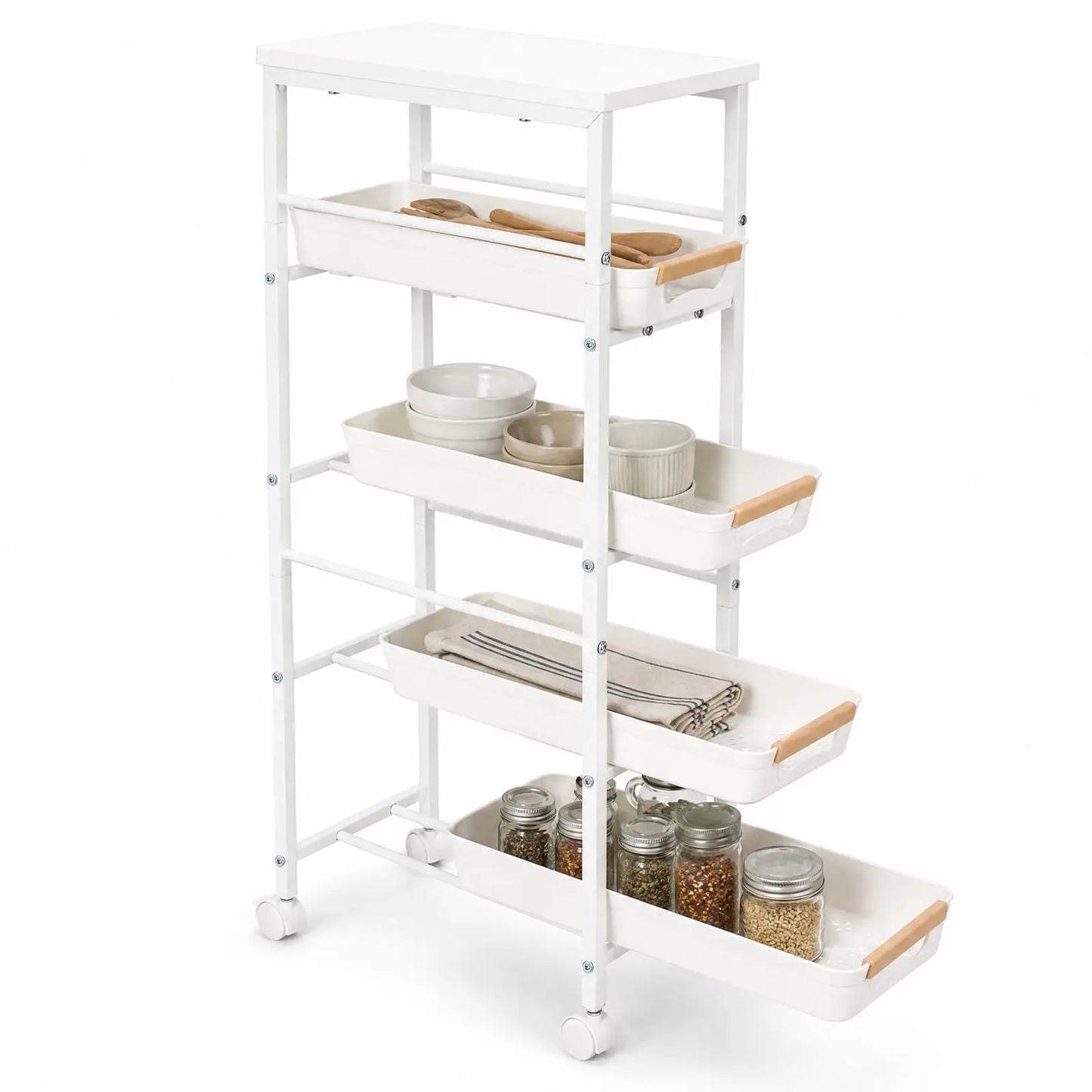 Studyset 5 Tier Rolling Kitchen Cart With Pullout Basket Wheels