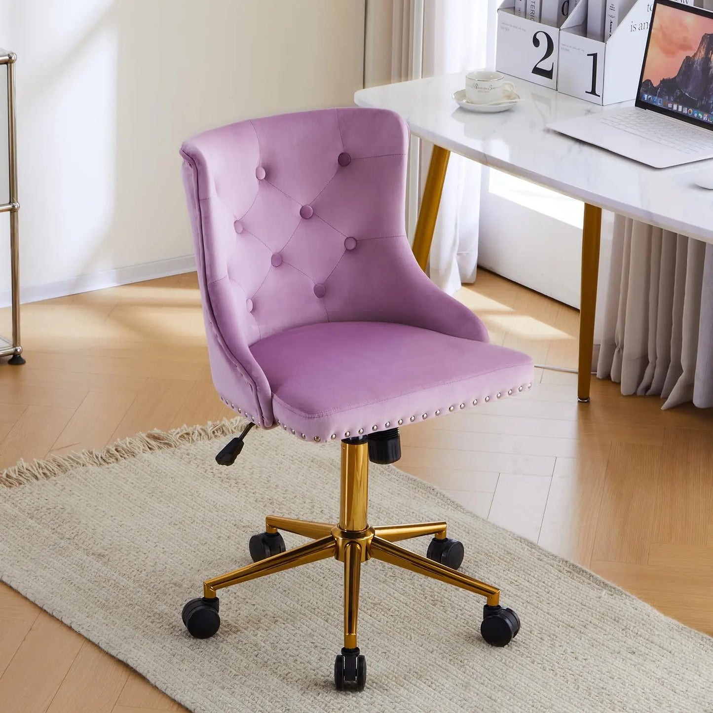 VINGLI Velvet Office Desk Chair With Adjustable Height Metal Base