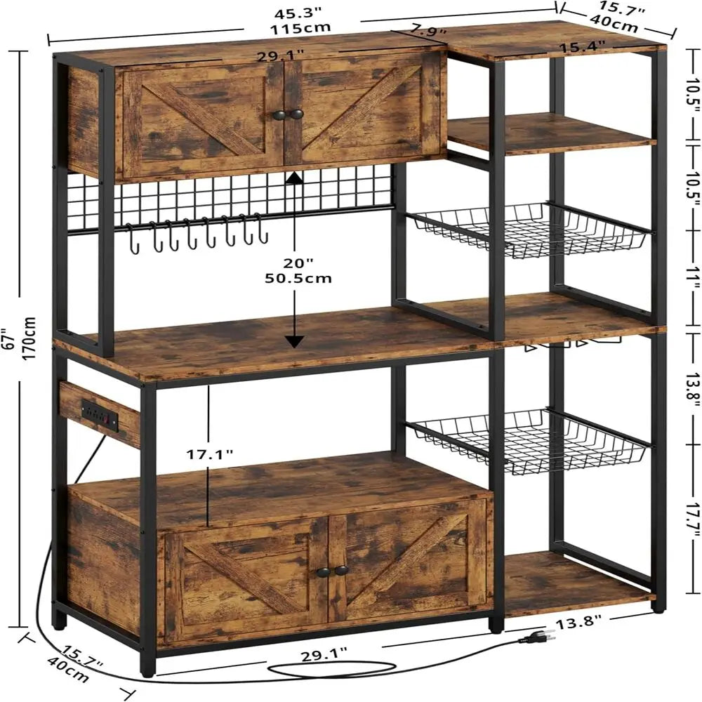 IRONCK Bakers Rack With 2 Storage Cabinets And Power Outlet